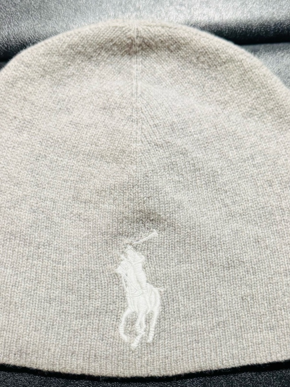 Polo by Ralph Lauren Men’s Knit Beanie in Light Gray with White Polo Logo